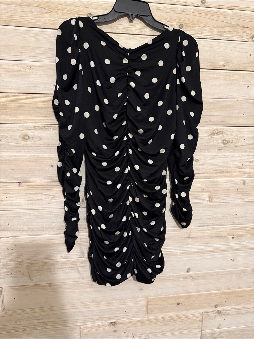 H&M Black Polka Dot Ruched Long-Sleeve Dress